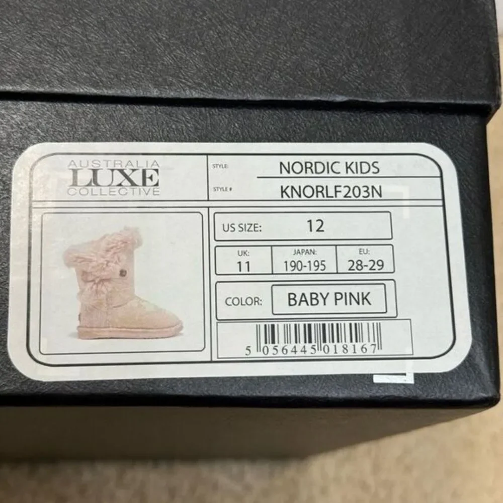 NWB Australia Luxe Collective Nordic Kids Sheepskin Baby Pink Girl’s Boots Sz 12
